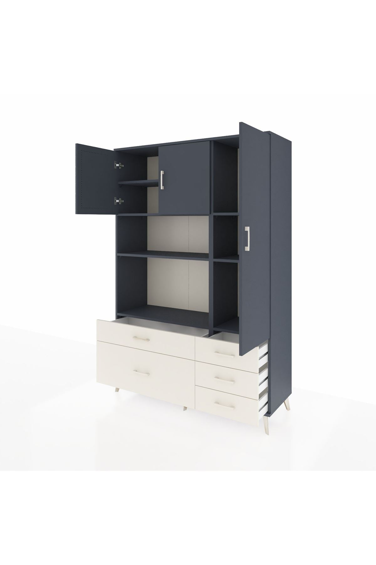 Hyperion Dolap 7 Raflı 5 Çekmeceli 3 Kapaklı 132x44x195 Antrasit-Antrasit/Aytaşı