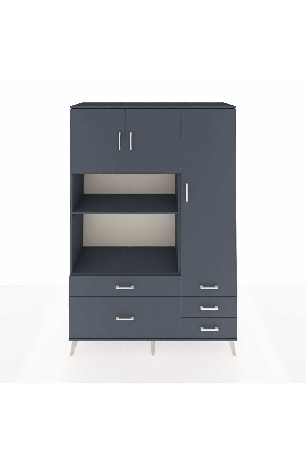 Hyperion Dolap 7 Raflı 5 Çekmeceli 3 Kapaklı 132x44x195 Antrasit-Antrasit/Antrasit