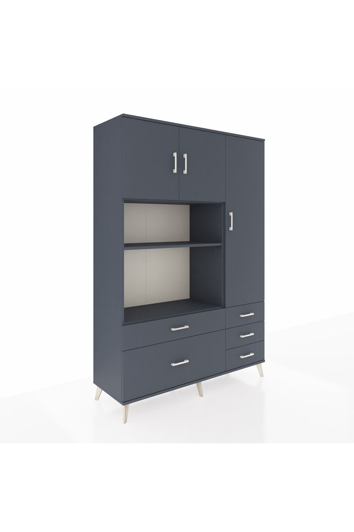 Hyperion Dolap 7 Raflı 5 Çekmeceli 3 Kapaklı 132x44x195 Antrasit-Antrasit/Antrasit