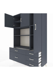 Hyperion Dolap 7 Raflı 5 Çekmeceli 3 Kapaklı 132x44x195 Antrasit-Antrasit/Antrasit