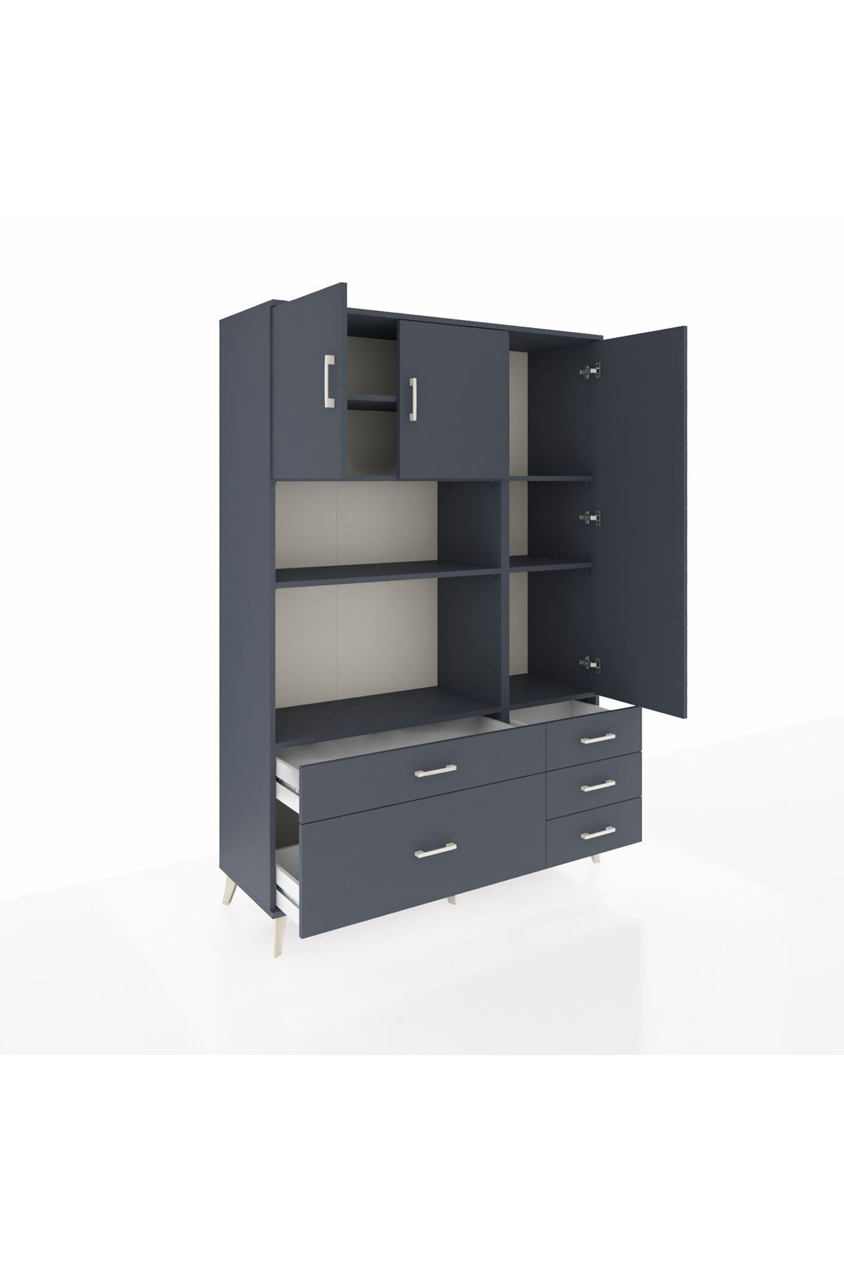 Hyperion Dolap 7 Raflı 5 Çekmeceli 3 Kapaklı 132x44x195 Antrasit-Antrasit/Antrasit