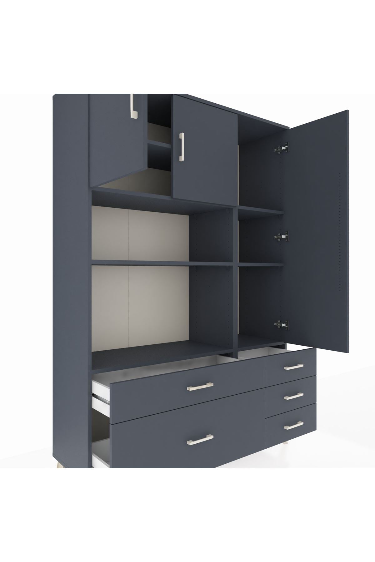 Hyperion Dolap 7 Raflı 5 Çekmeceli 3 Kapaklı 132x44x195 Antrasit-Antrasit/Antrasit