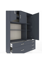 Hyperion Dolap 7 Raflı 5 Çekmeceli 3 Kapaklı 132x44x195 Antrasit-Antrasit/Antrasit
