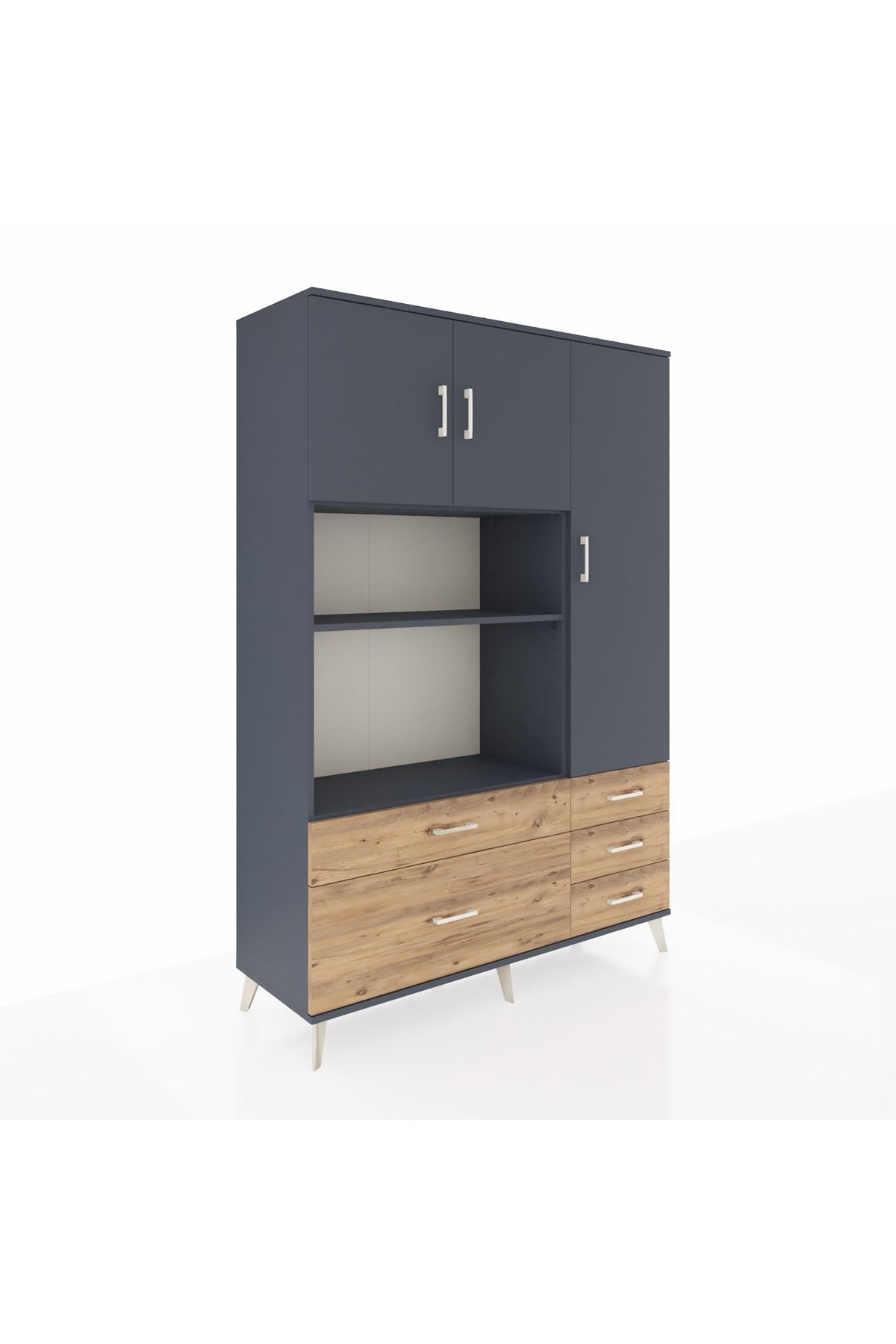 Hyperion Dolap 7 Raflı 5 Çekmeceli 3 Kapaklı 132x44x195 Antrasit-Antrasit/Çam