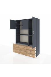 Hyperion Dolap 7 Raflı 5 Çekmeceli 3 Kapaklı 132x44x195 Antrasit-Antrasit/Çam