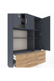 Hyperion Dolap 7 Raflı 5 Çekmeceli 3 Kapaklı 132x44x195 Antrasit-Antrasit/Çam