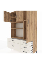Hyperion Dolap 7 Raflı 5 Çekmeceli 3 Kapaklı 132x44x195 Çam-Çam/Aytaşı