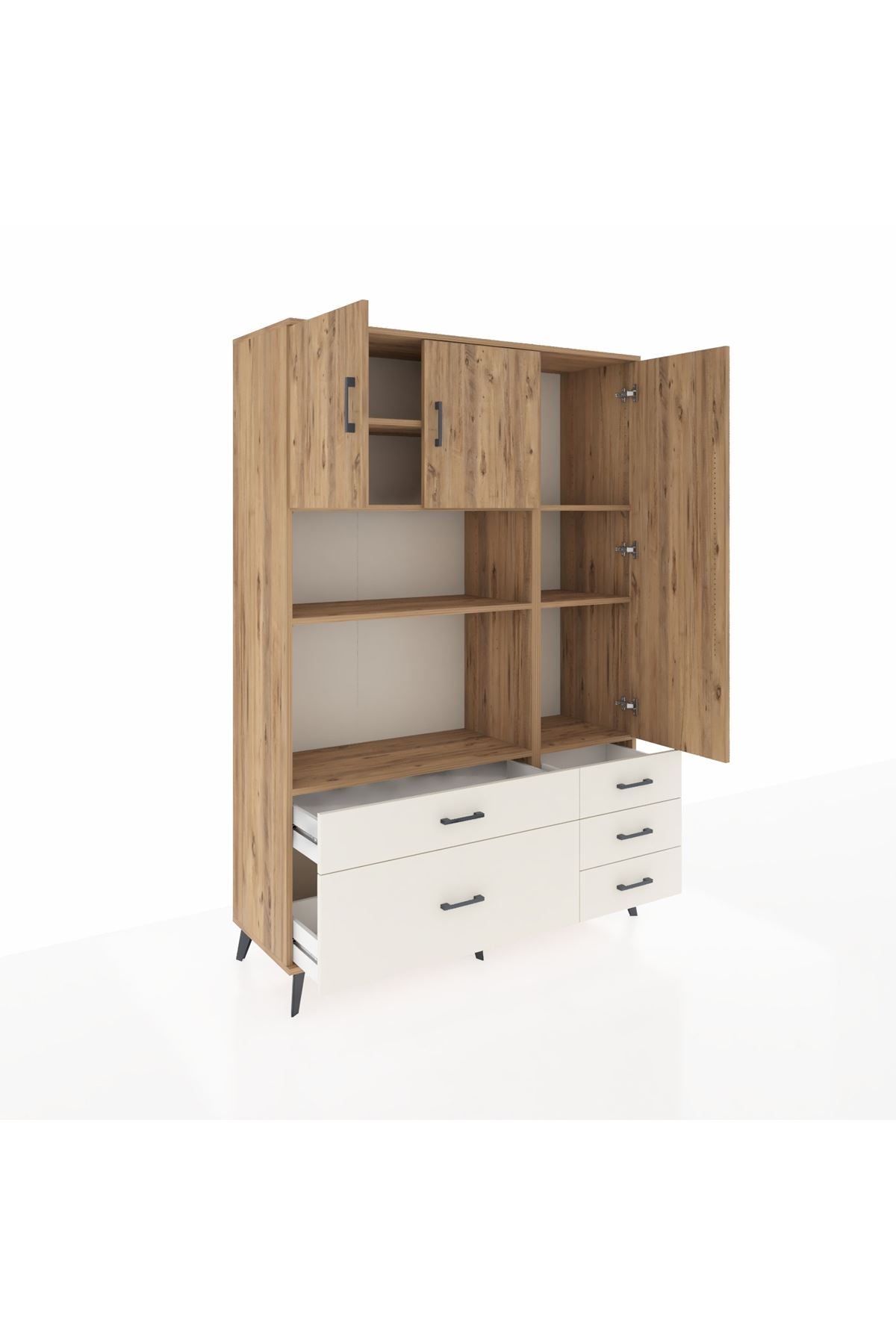 Hyperion Dolap 7 Raflı 5 Çekmeceli 3 Kapaklı 132x44x195 Çam-Çam/Aytaşı