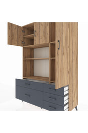 Hyperion Dolap 7 Raflı 5 Çekmeceli 3 Kapaklı 132x44x195 Çam-Çam/Antrasit