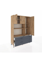Hyperion Dolap 7 Raflı 5 Çekmeceli 3 Kapaklı 132x44x195 Çam-Çam/Antrasit