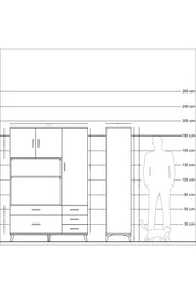 Hyperion Dolap 7 Raflı 5 Çekmeceli 3 Kapaklı 132x44x195 Çam-Çam/Antrasit