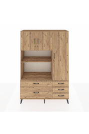 Hyperion Dolap 7 Raflı 5 Çekmeceli 3 Kapaklı 132x44x195 Çam-Çam/Çam