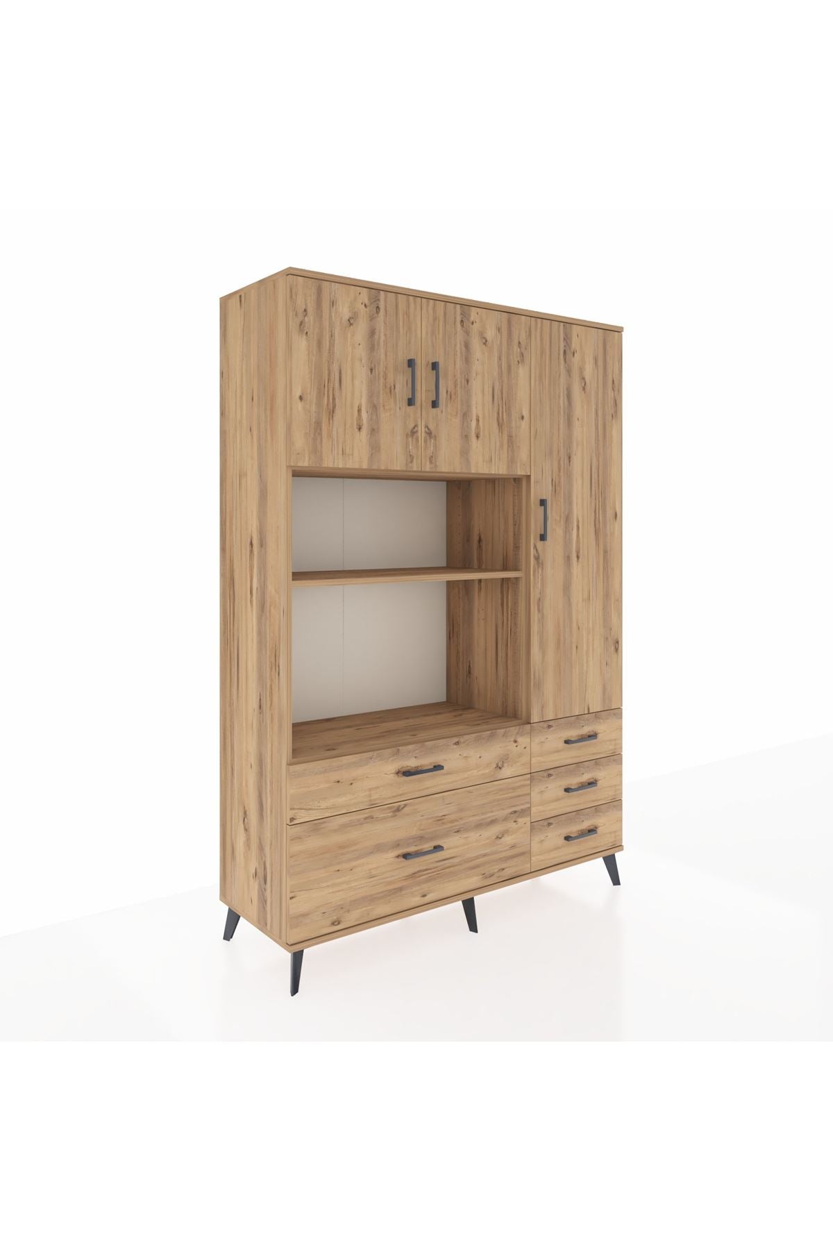 Hyperion Dolap 7 Raflı 5 Çekmeceli 3 Kapaklı 132x44x195 Çam-Çam/Çam