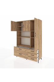 Hyperion Dolap 7 Raflı 5 Çekmeceli 3 Kapaklı 132x44x195 Çam-Çam/Çam