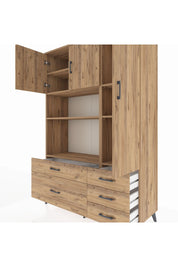 Hyperion Dolap 7 Raflı 5 Çekmeceli 3 Kapaklı 132x44x195 Çam-Çam/Çam