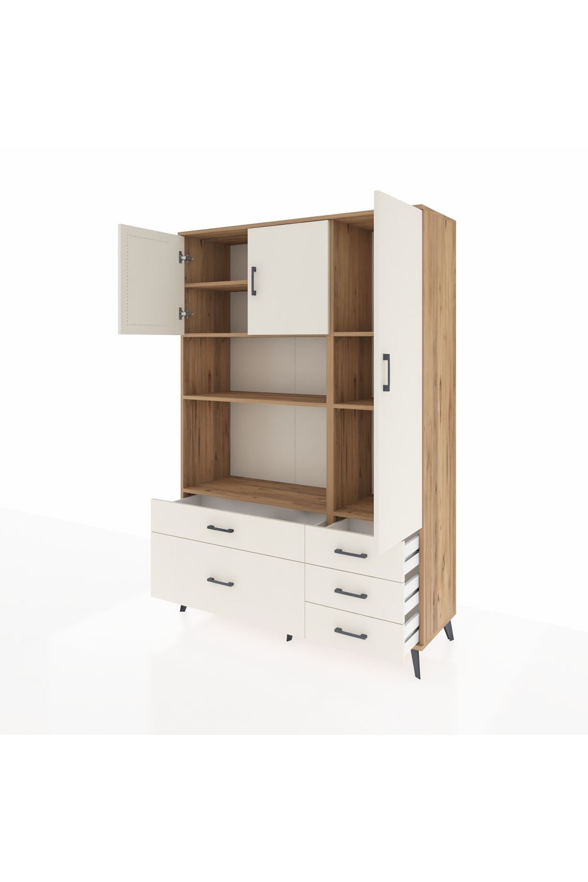 Hyperion Dolap 7 Raflı 5 Çekmeceli 3 Kapaklı 132x44x195 Çam-Aytaşı/Aytaşı