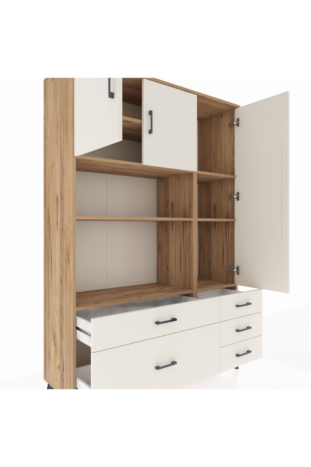 Hyperion Dolap 7 Raflı 5 Çekmeceli 3 Kapaklı 132x44x195 Çam-Aytaşı/Aytaşı