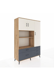 Hyperion Dolap 7 Raflı 5 Çekmeceli 3 Kapaklı 132x44x195 Çam-Aytaşı/Antrasit