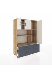 Hyperion Dolap 7 Raflı 5 Çekmeceli 3 Kapaklı 132x44x195 Çam-Aytaşı/Antrasit