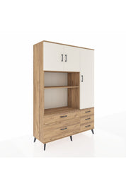 Hyperion Dolap 7 Raflı 5 Çekmeceli 3 Kapaklı 132x44x195 Çam-Aytaşı/Çam