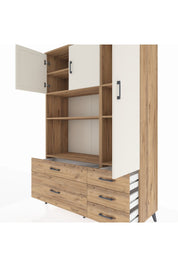 Hyperion Dolap 7 Raflı 5 Çekmeceli 3 Kapaklı 132x44x195 Çam-Aytaşı/Çam