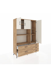 Hyperion Dolap 7 Raflı 5 Çekmeceli 3 Kapaklı 132x44x195 Çam-Aytaşı/Çam