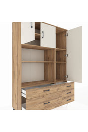 Hyperion Dolap 7 Raflı 5 Çekmeceli 3 Kapaklı 132x44x195 Çam-Aytaşı/Çam