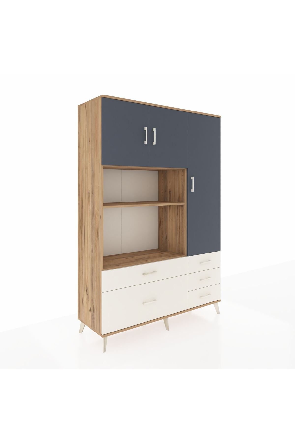 Hyperion Dolap 7 Raflı 5 Çekmeceli 3 Kapaklı 132x44x195 Çam-Antrasit/Aytaşı