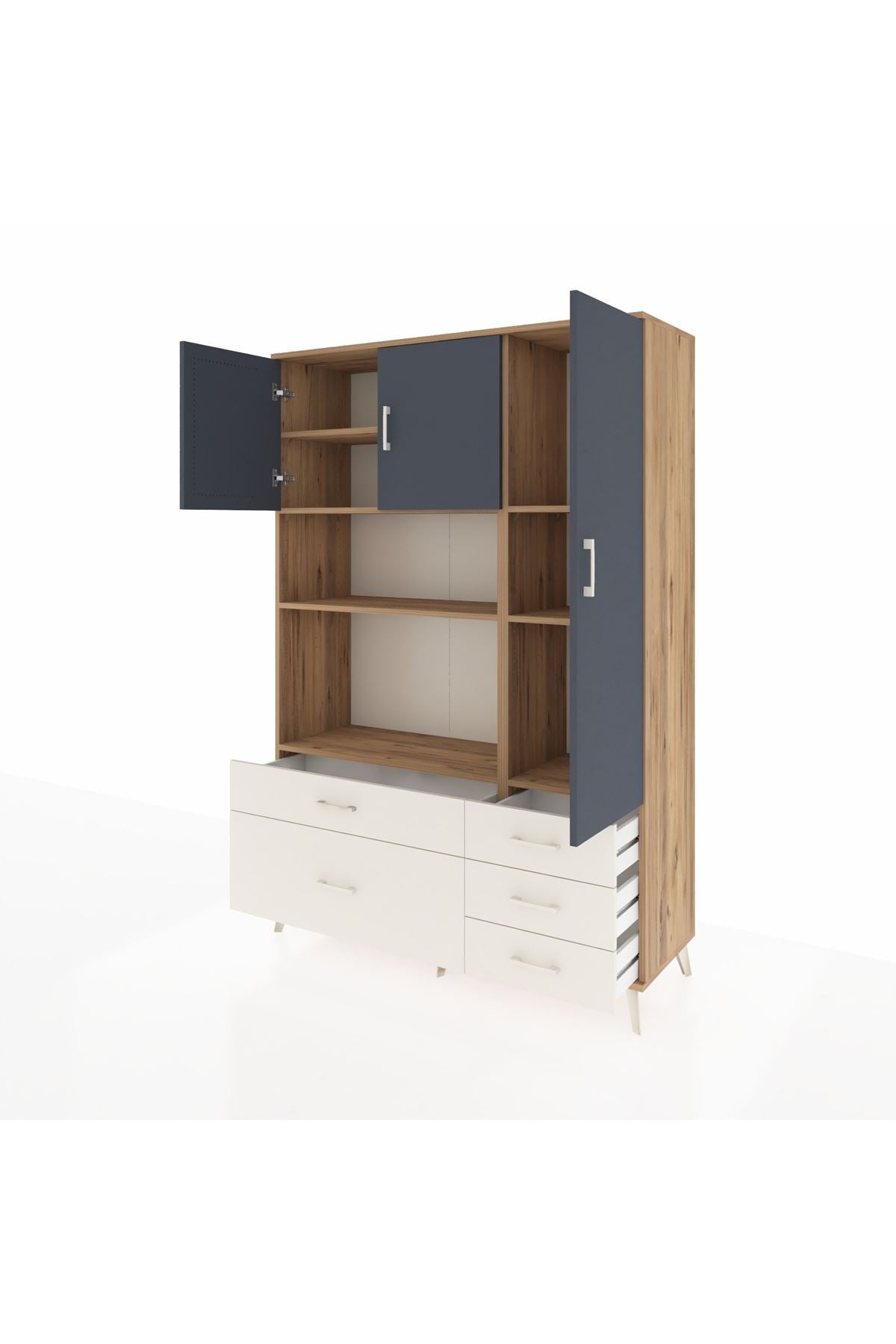 Hyperion Dolap 7 Raflı 5 Çekmeceli 3 Kapaklı 132x44x195 Çam-Antrasit/Aytaşı