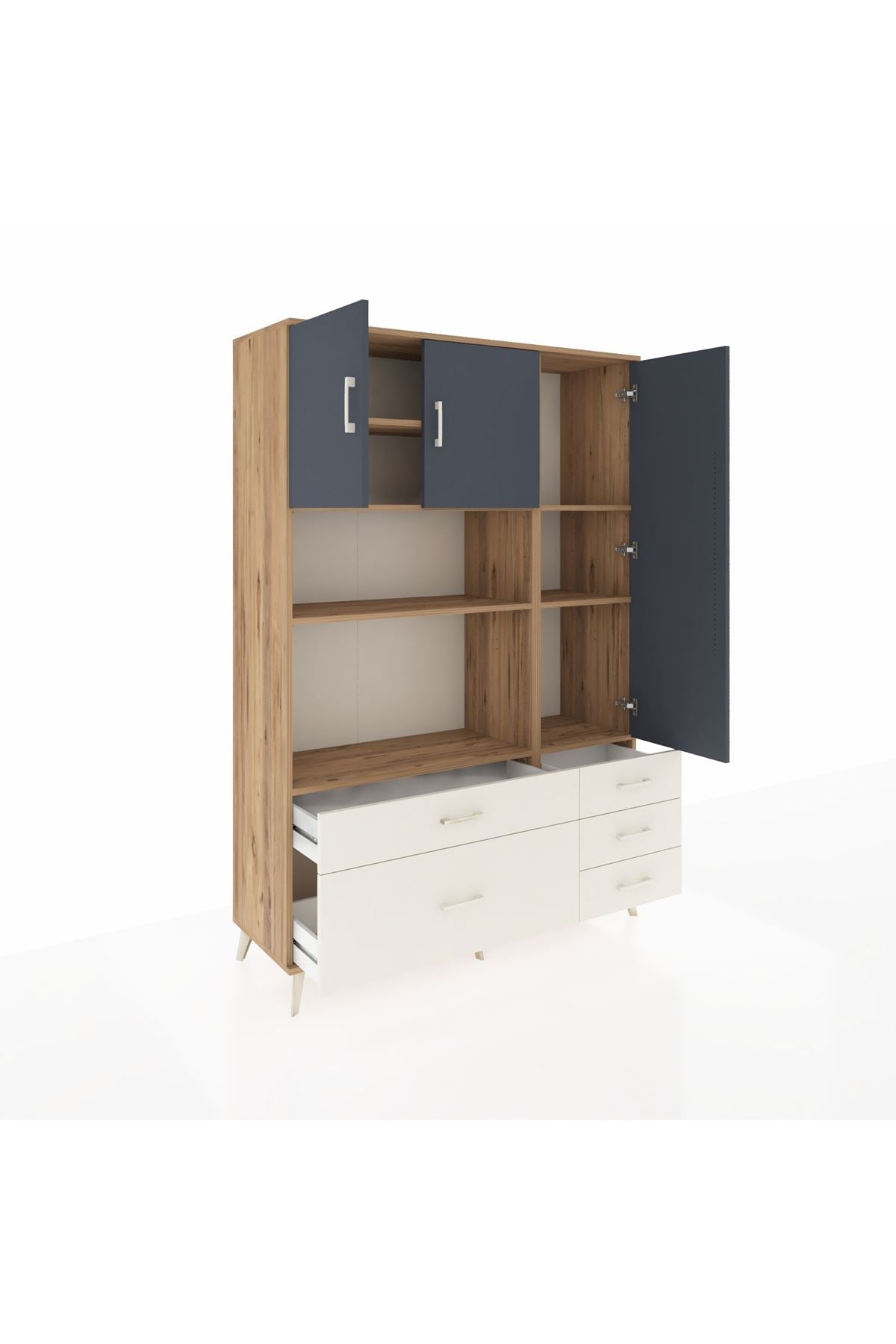 Hyperion Dolap 7 Raflı 5 Çekmeceli 3 Kapaklı 132x44x195 Çam-Antrasit/Aytaşı