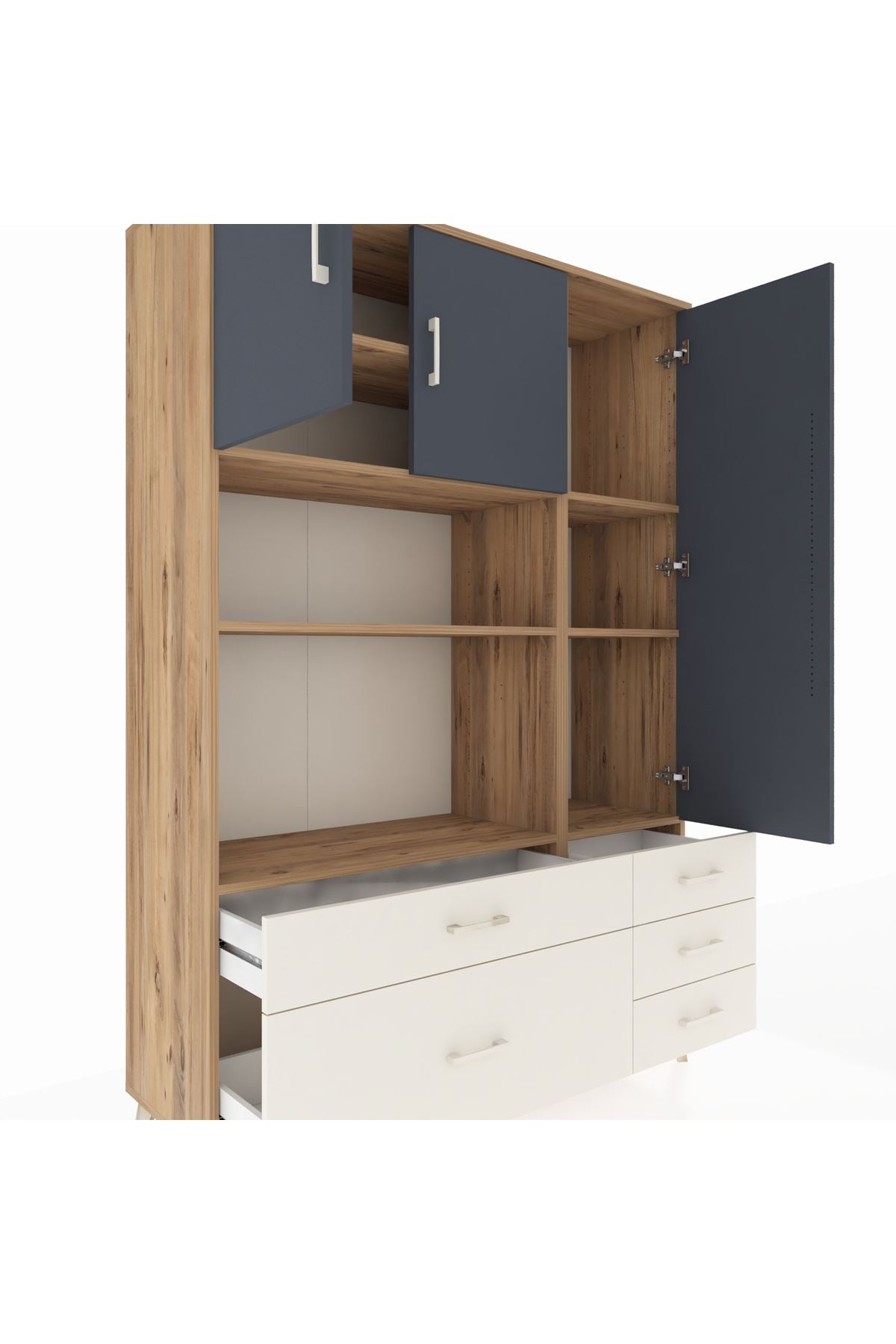 Hyperion Dolap 7 Raflı 5 Çekmeceli 3 Kapaklı 132x44x195 Çam-Antrasit/Aytaşı