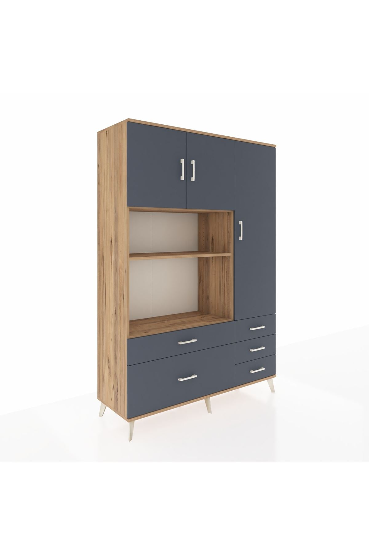 Hyperion Dolap 7 Raflı 5 Çekmeceli 3 Kapaklı 132x44x195 Çam-Antrasit/Antrasit