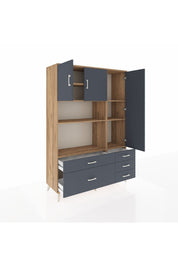 Hyperion Dolap 7 Raflı 5 Çekmeceli 3 Kapaklı 132x44x195 Çam-Antrasit/Antrasit