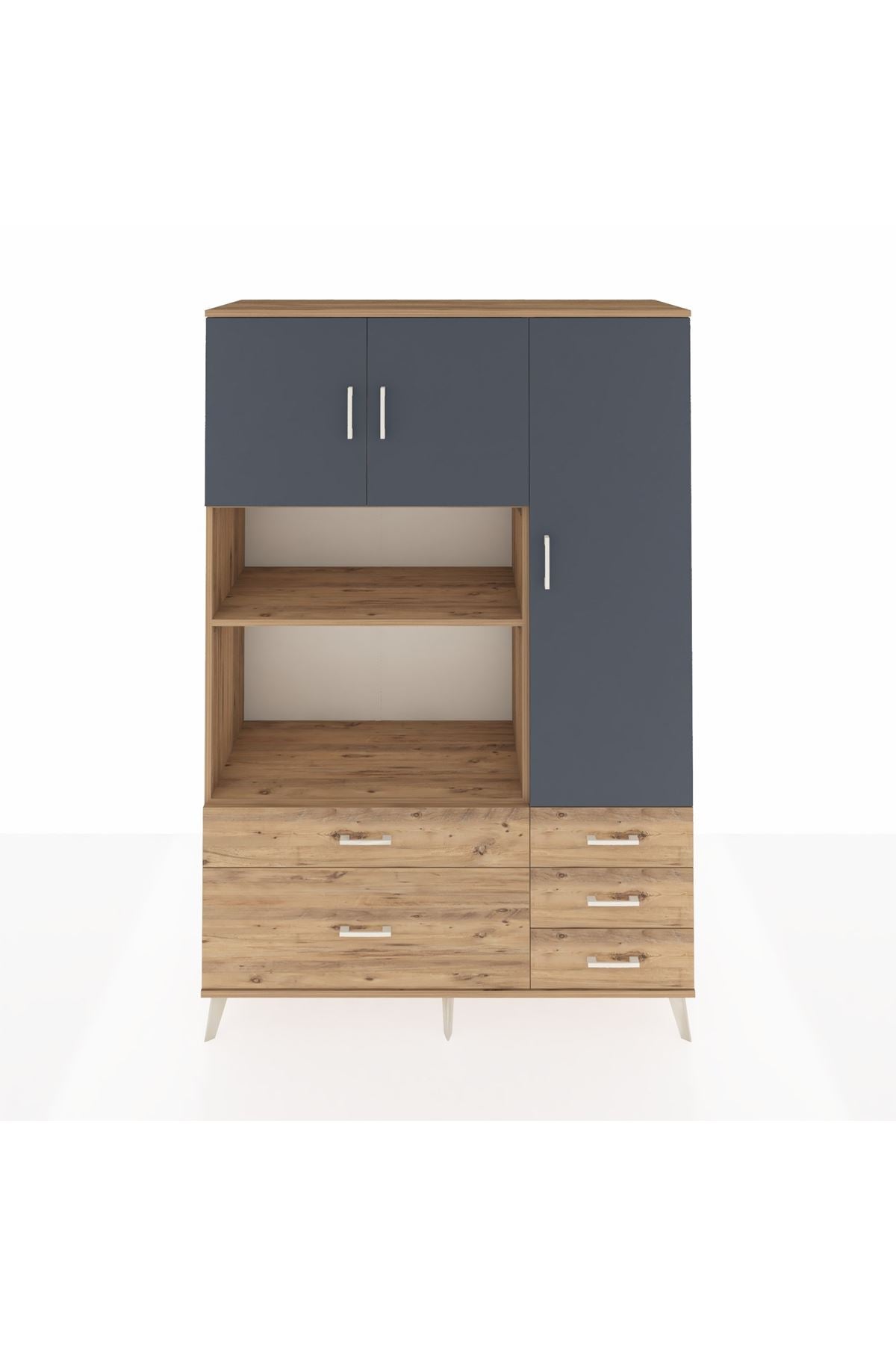 Hyperion Dolap 7 Raflı 5 Çekmeceli 3 Kapaklı 132x44x195 Çam-Antrasit/Çam