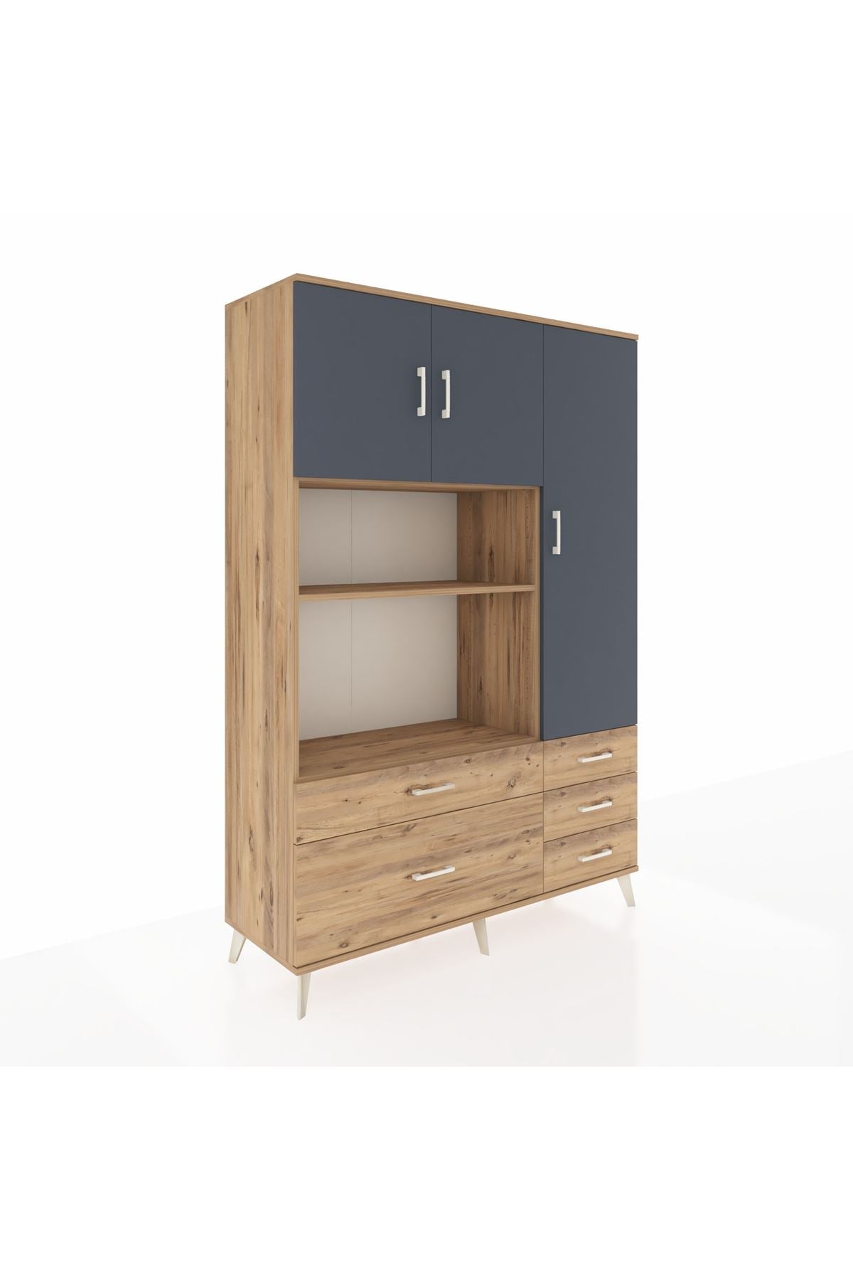 Hyperion Dolap 7 Raflı 5 Çekmeceli 3 Kapaklı 132x44x195 Çam-Antrasit/Çam