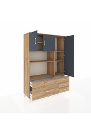 Hyperion Dolap 7 Raflı 5 Çekmeceli 3 Kapaklı 132x44x195 Çam-Antrasit/Çam
