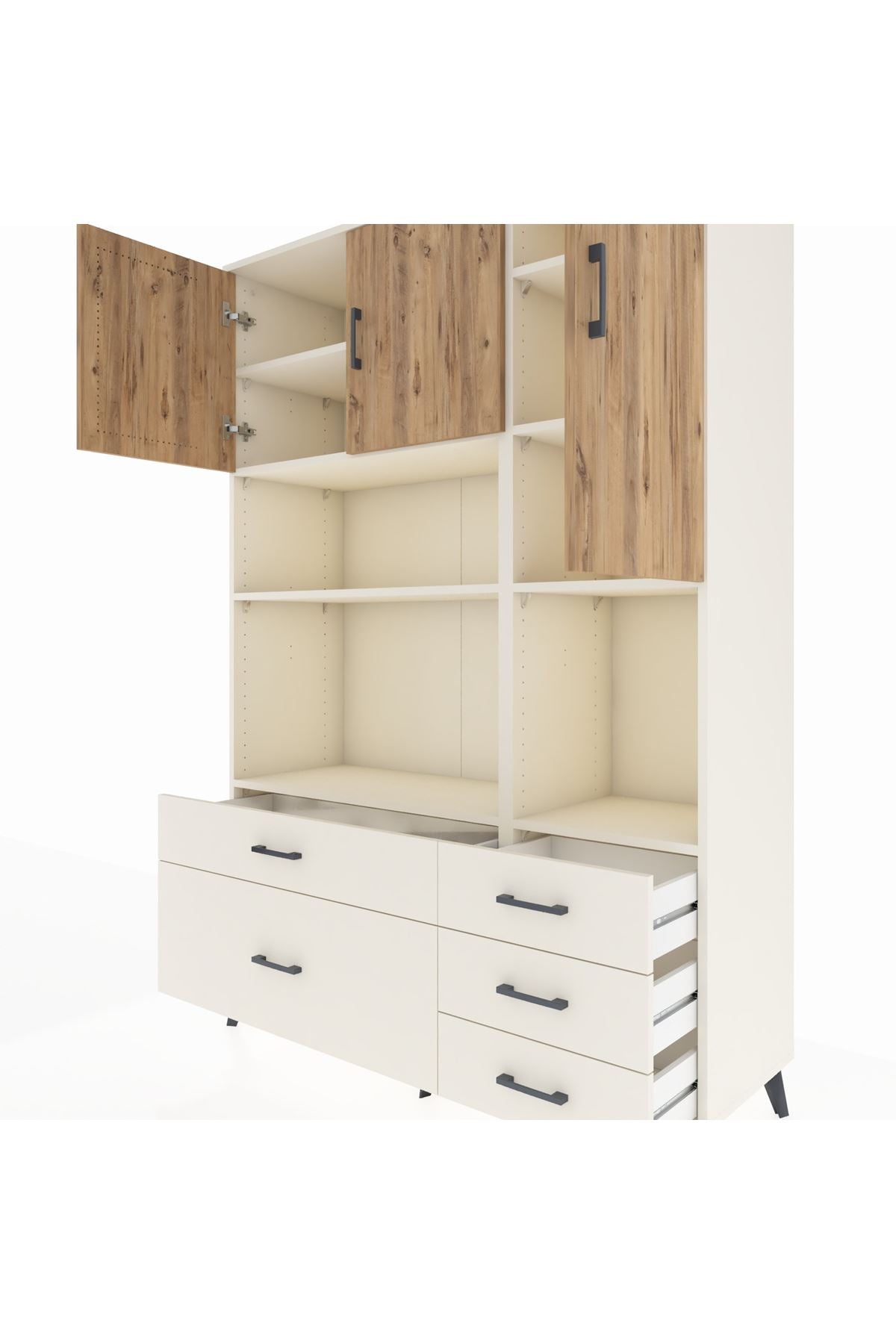 Hyperion Dolap 8 Raflı 5 Çekmeceli 3 Kapaklı 132x44x195 Aytaşı-Çam/Aytaşı