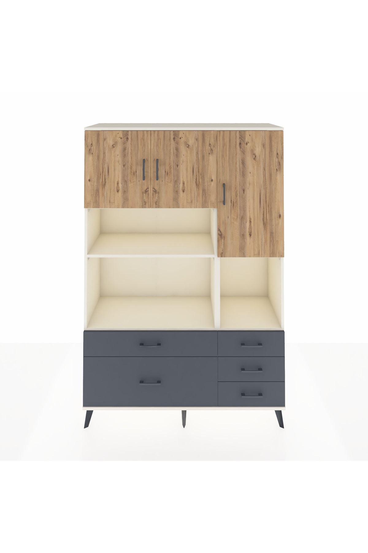 Hyperion Dolap 8 Raflı 5 Çekmeceli 3 Kapaklı 132x44x195 Aytaşı-Çam/Antrasit