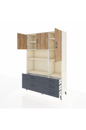 Hyperion Dolap 8 Raflı 5 Çekmeceli 3 Kapaklı 132x44x195 Aytaşı-Çam/Antrasit