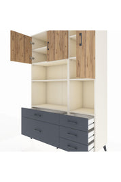 Hyperion Dolap 8 Raflı 5 Çekmeceli 3 Kapaklı 132x44x195 Aytaşı-Çam/Antrasit