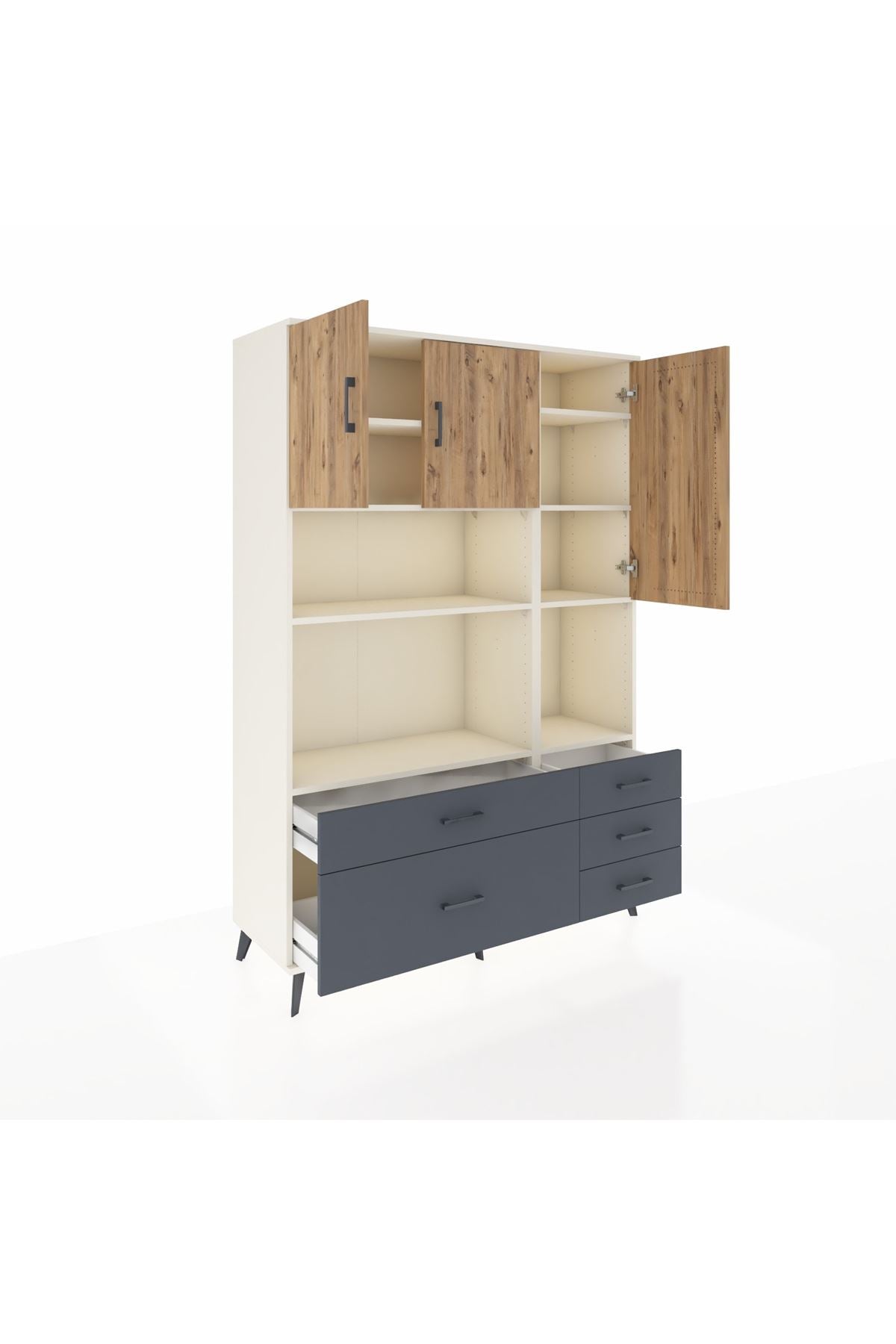 Hyperion Dolap 8 Raflı 5 Çekmeceli 3 Kapaklı 132x44x195 Aytaşı-Çam/Antrasit