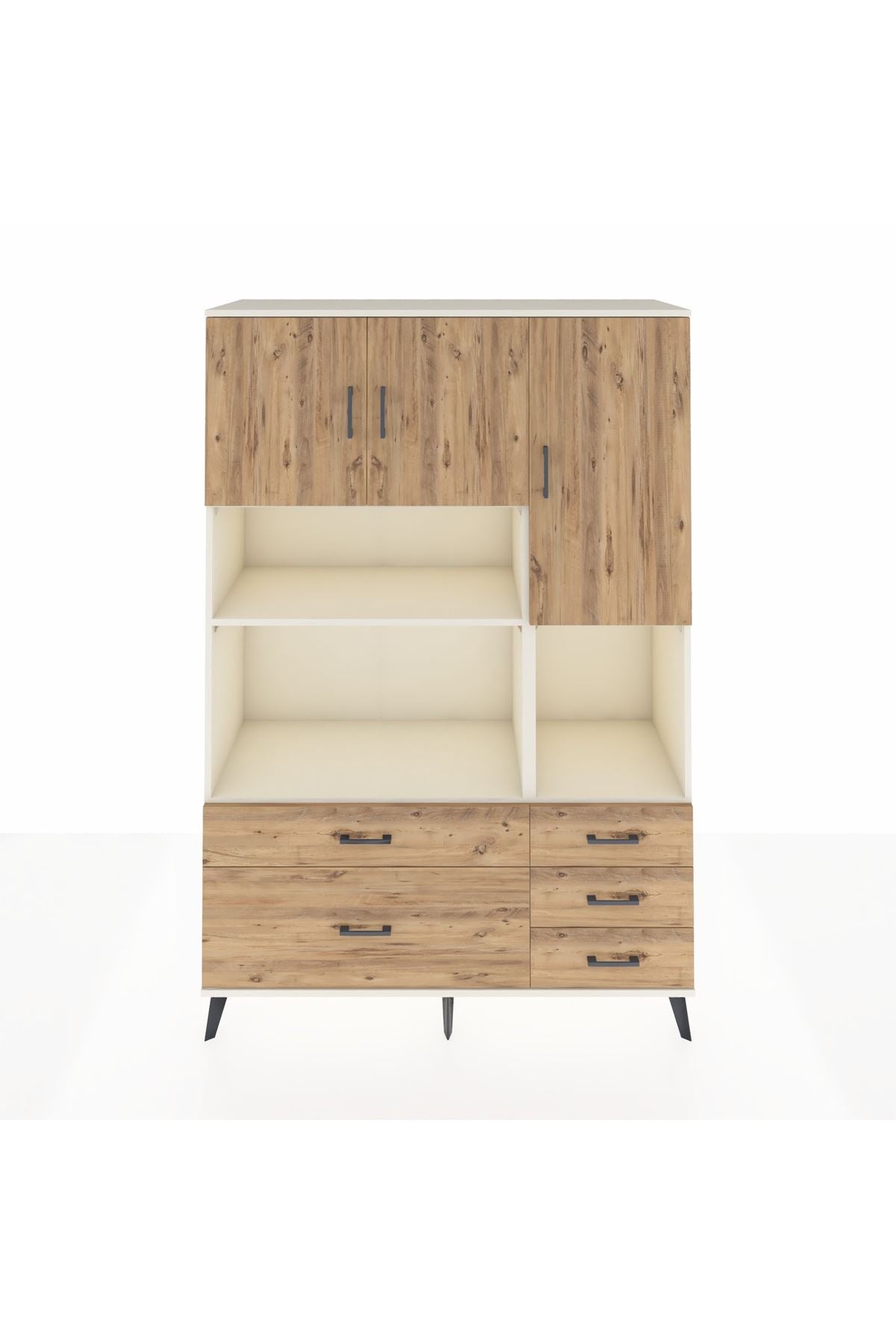 Hyperion Dolap 8 Raflı 5 Çekmeceli 3 Kapaklı 132x44x195 Aytaşı-Çam/Çam