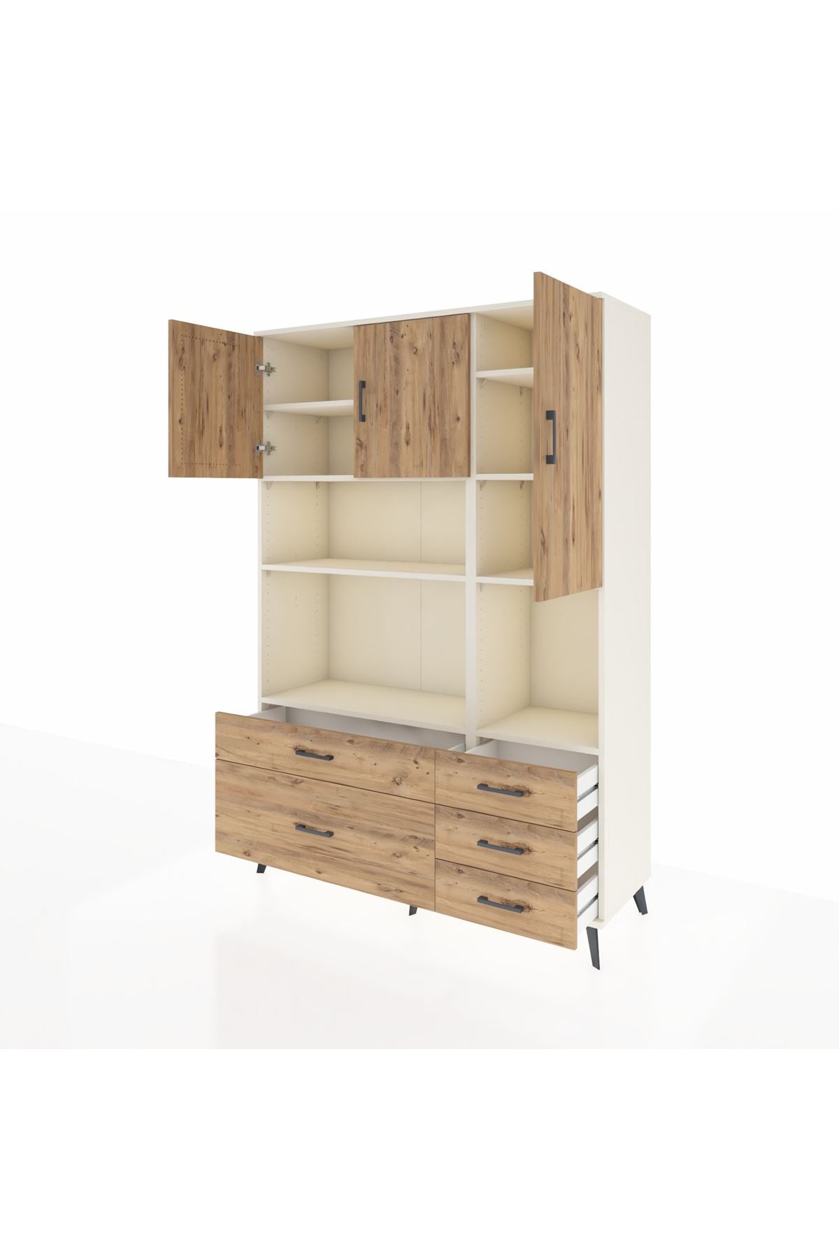 Hyperion Dolap 8 Raflı 5 Çekmeceli 3 Kapaklı 132x44x195 Aytaşı-Çam/Çam