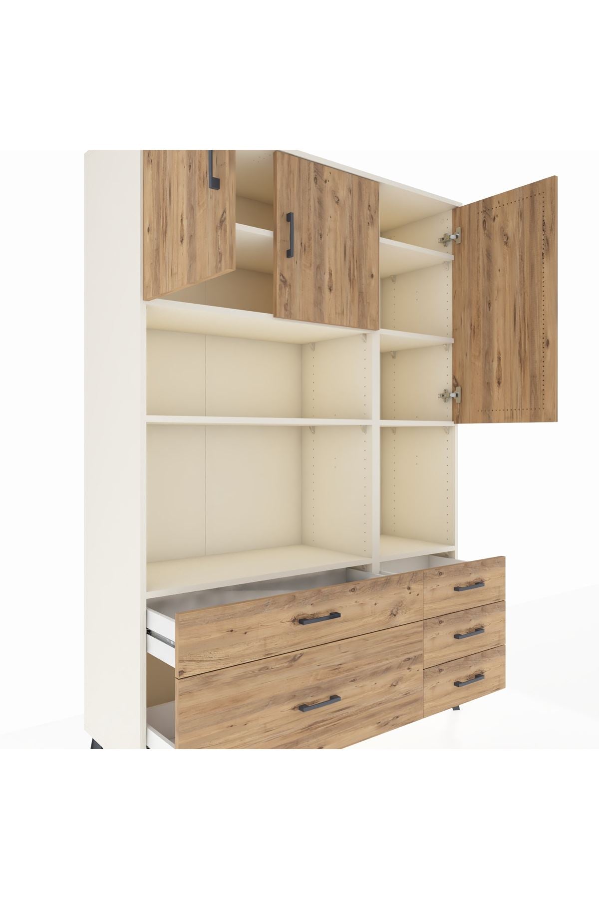 Hyperion Dolap 8 Raflı 5 Çekmeceli 3 Kapaklı 132x44x195 Aytaşı-Çam/Çam