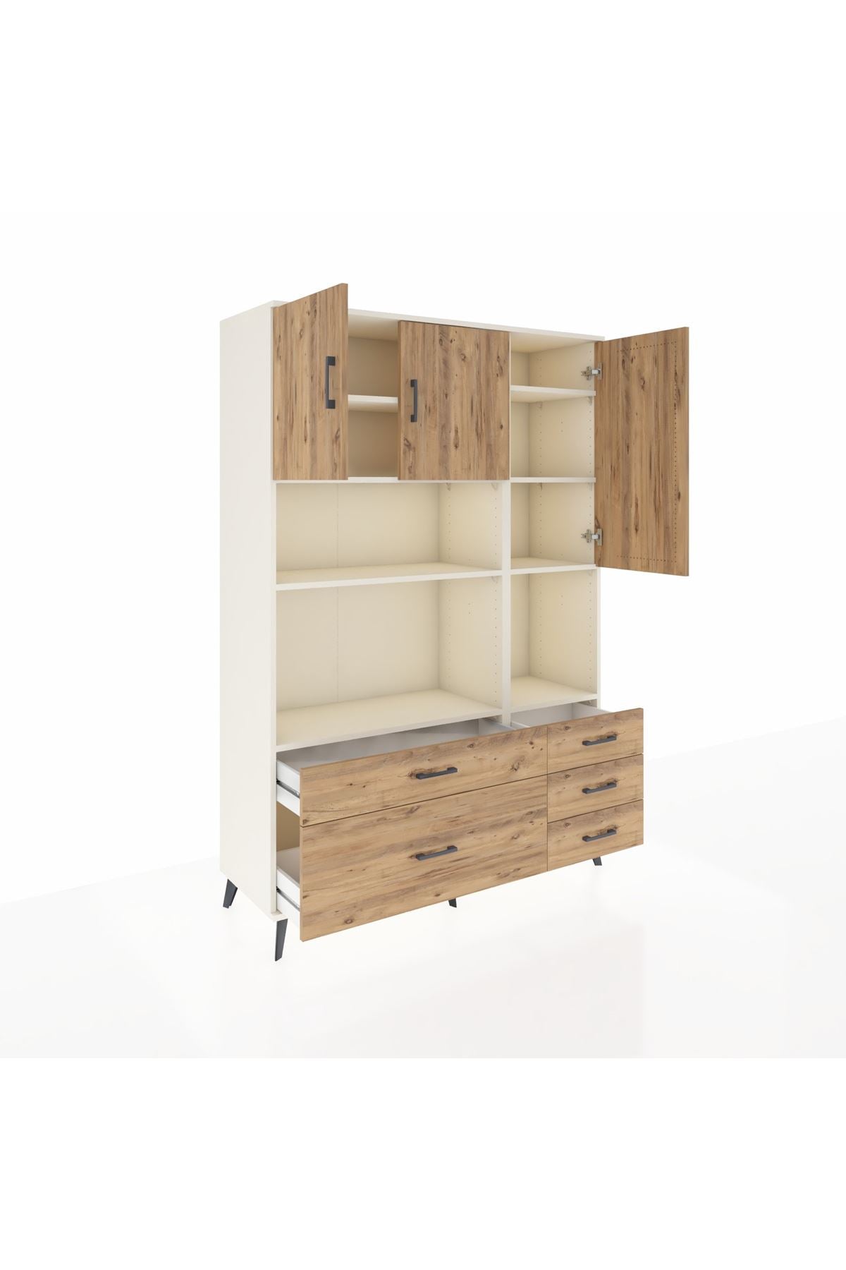 Hyperion Dolap 8 Raflı 5 Çekmeceli 3 Kapaklı 132x44x195 Aytaşı-Çam/Çam