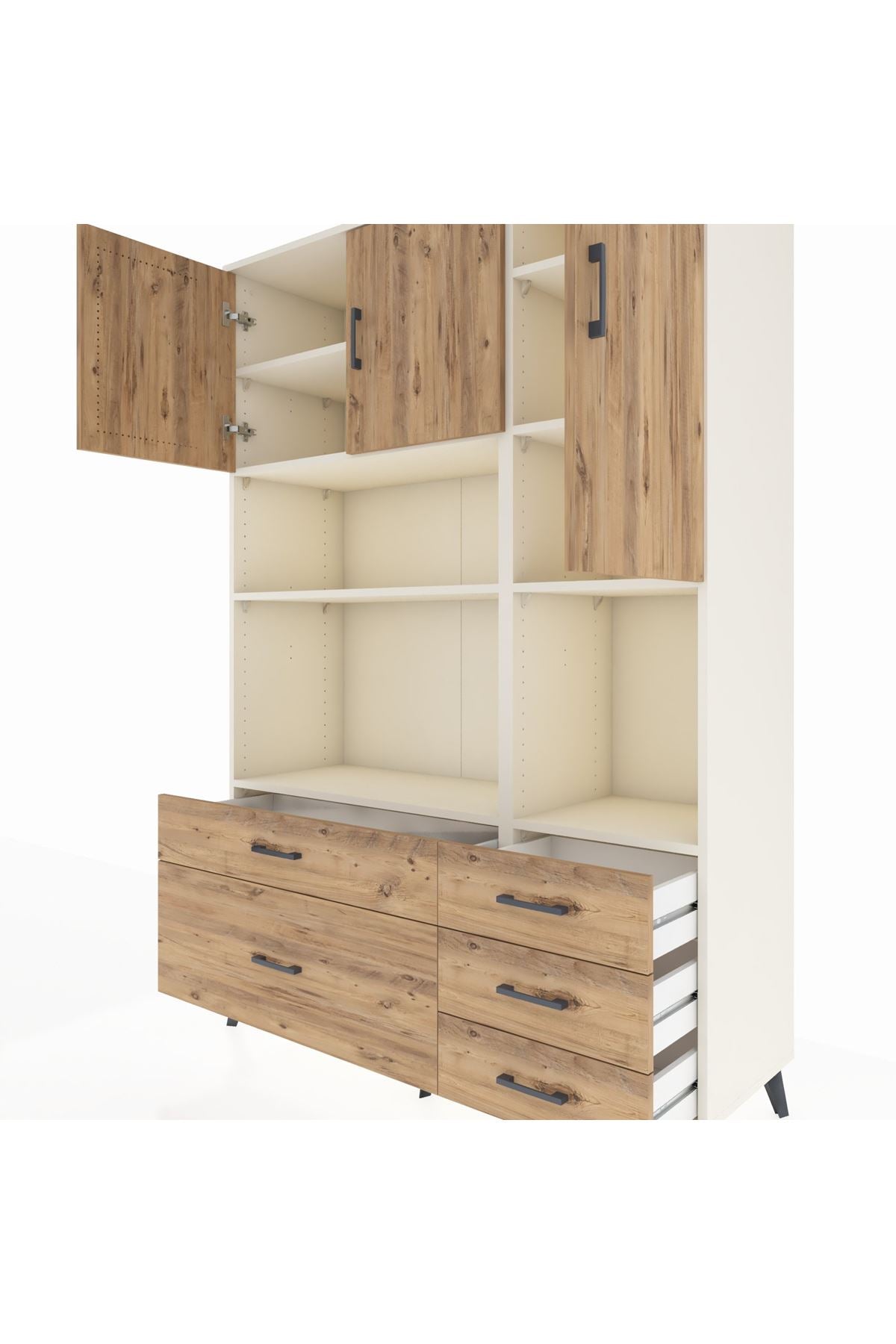 Hyperion Dolap 8 Raflı 5 Çekmeceli 3 Kapaklı 132x44x195 Aytaşı-Çam/Çam