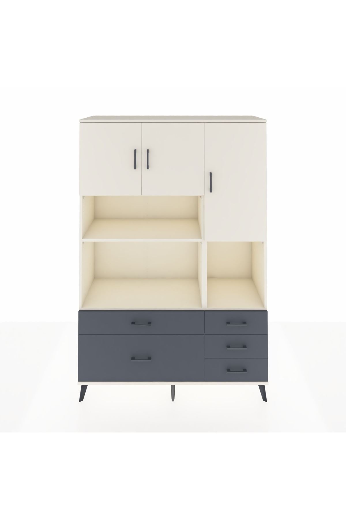 Hyperion Dolap 8 Raflı 5 Çekmeceli 3 Kapaklı 132x44x195 Aytaşı-Aytaşı/Antrasit