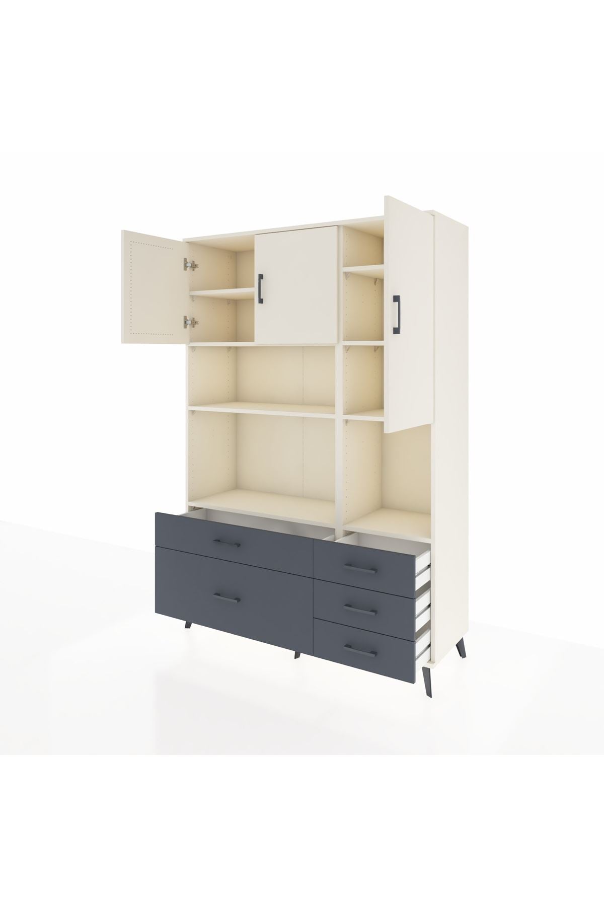 Hyperion Dolap 8 Raflı 5 Çekmeceli 3 Kapaklı 132x44x195 Aytaşı-Aytaşı/Antrasit