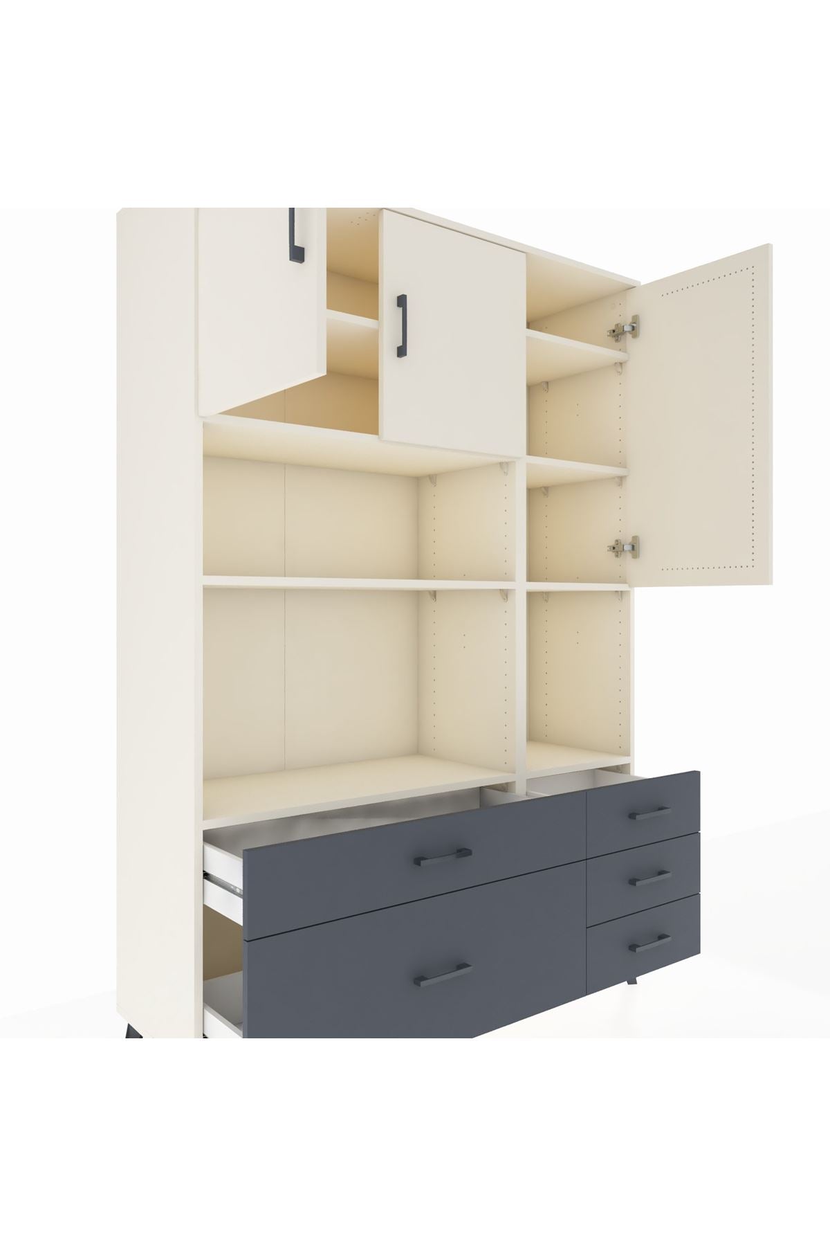 Hyperion Dolap 8 Raflı 5 Çekmeceli 3 Kapaklı 132x44x195 Aytaşı-Aytaşı/Antrasit