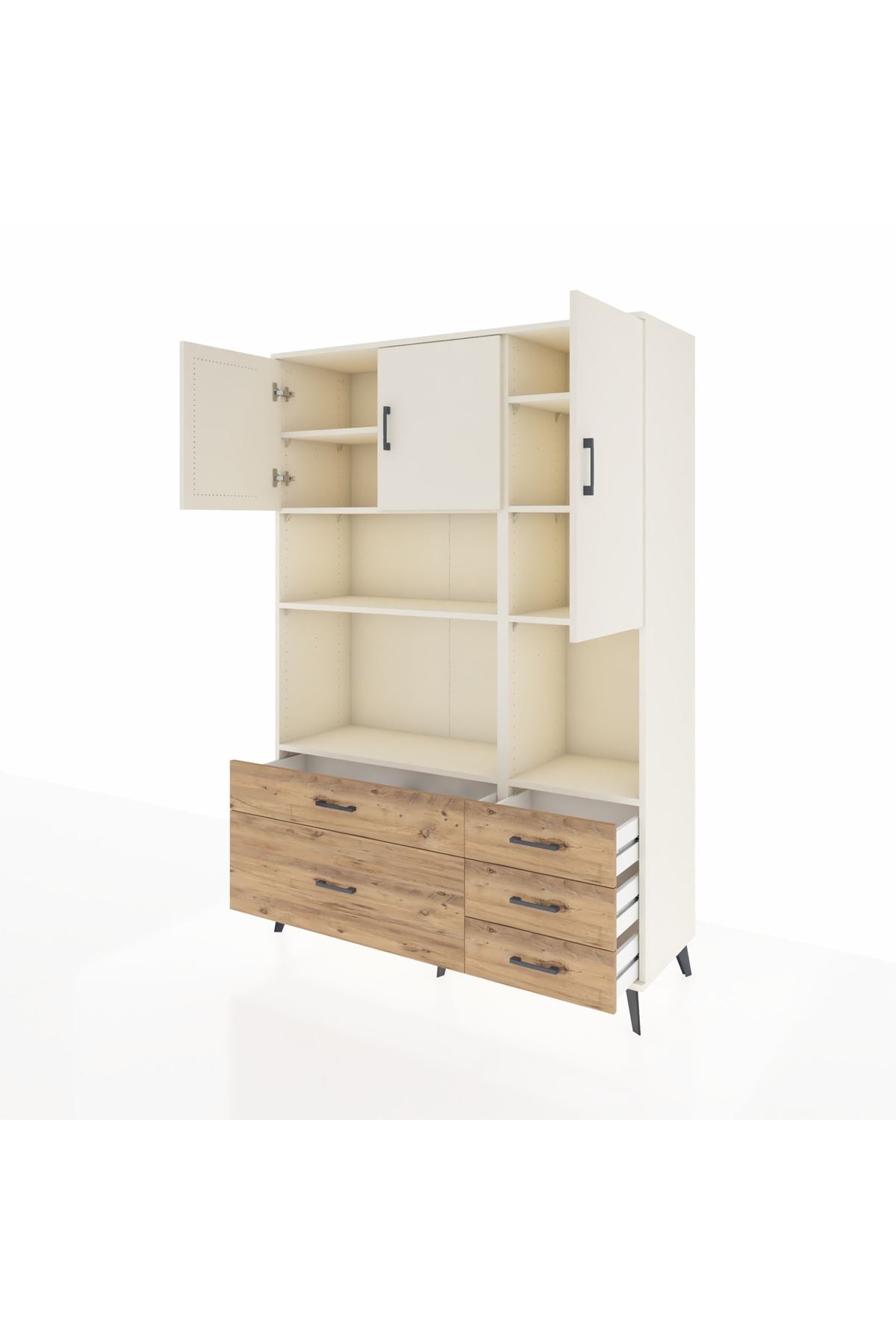 Hyperion Dolap 8 Raflı 5 Çekmeceli 3 Kapaklı 132x44x195 Aytaşı-Aytaşı/Çam